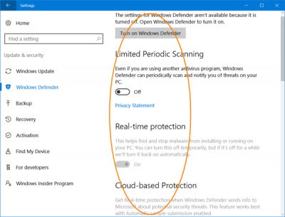 Windows Defender desactivado