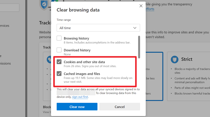Borrar cookies, caché y datos de sitios en Edge