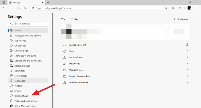 Restablecer la configuración en Edge