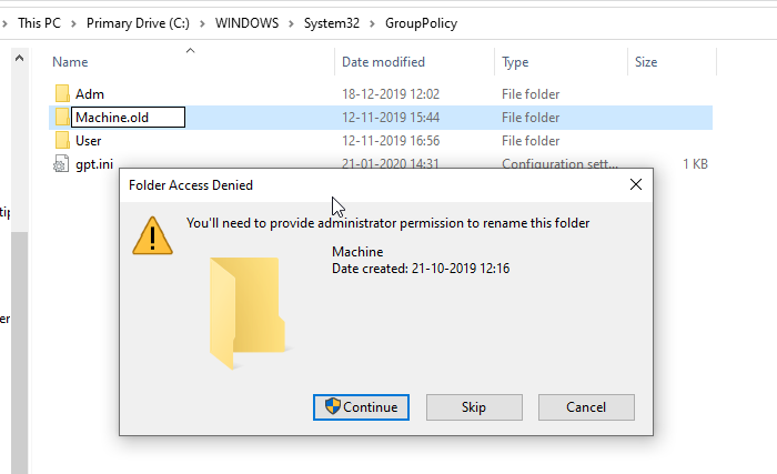 Cambiar el nombre de la carpeta de la máquina