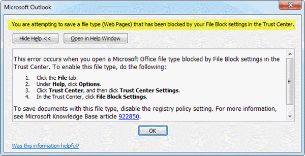 Está intentando guardar un archivo que está bloqueado por la configuración de la política de registro