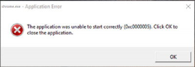 Error de aplicación de Google Chrome 0xc0000005