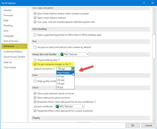 Desactivar la compresión de imágenes en Office 365
