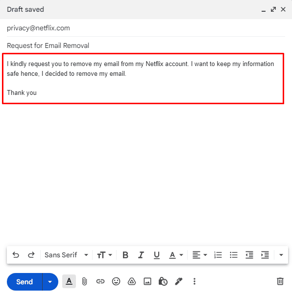 Escriba un correo electrónico solicitándoles que desvinculen el correo electrónico asociado con la otra cuenta e indique también el motivo.