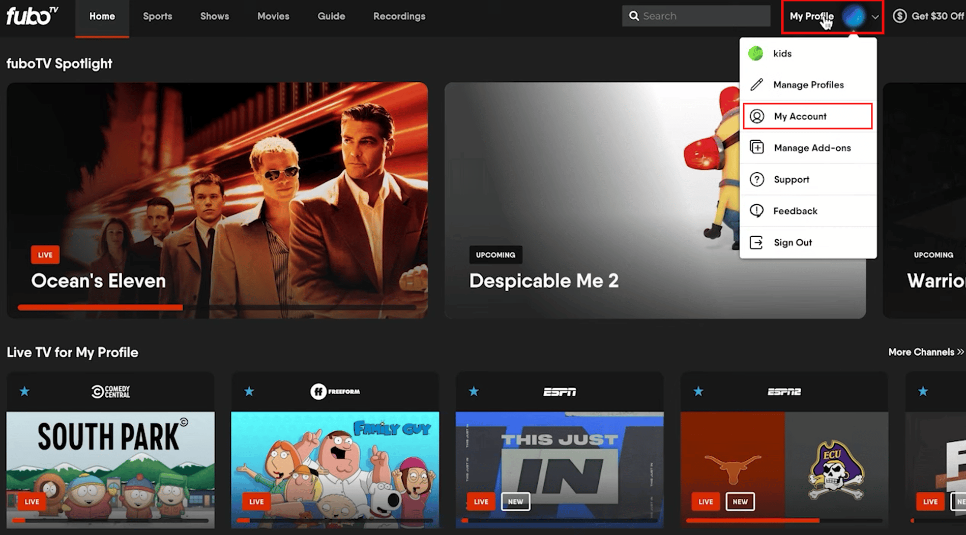 Una vez que haya iniciado sesión, haga clic en Mi perfil - Mi cuenta