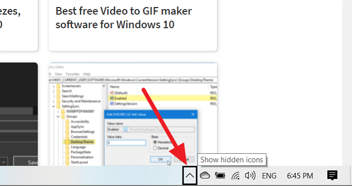 Icono de la bandeja del sistema Win + B