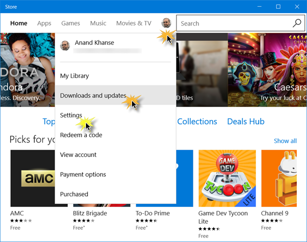 Buscar actualizaciones de aplicaciones de la Tienda Windows