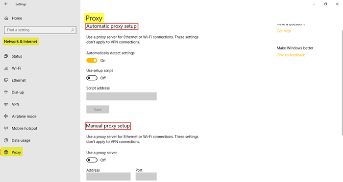 Configuración de red e Internet de Windows 10