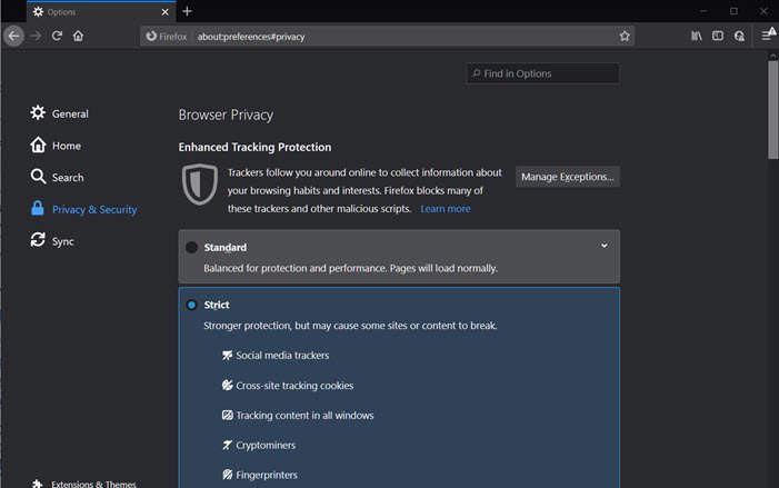 Habilite o deshabilite el bloqueo del seguimiento de redireccionamiento en Enhanced Tracking Protection 2.0 en Firefox