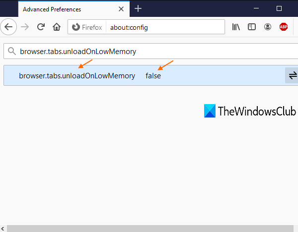 acceda a browser.tabs.unloadOnLowMemory y establezca su valor en false