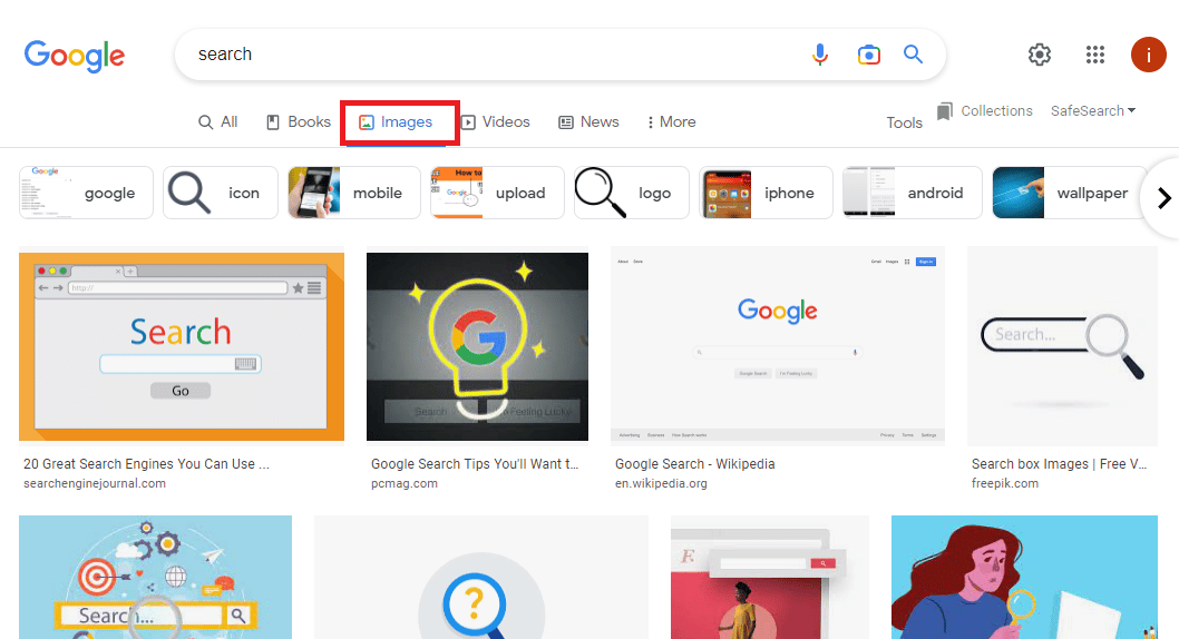 Arrastre la imagen a la sección Imágenes de Google.  Cómo saber si alguien tiene un perfil de Tinder