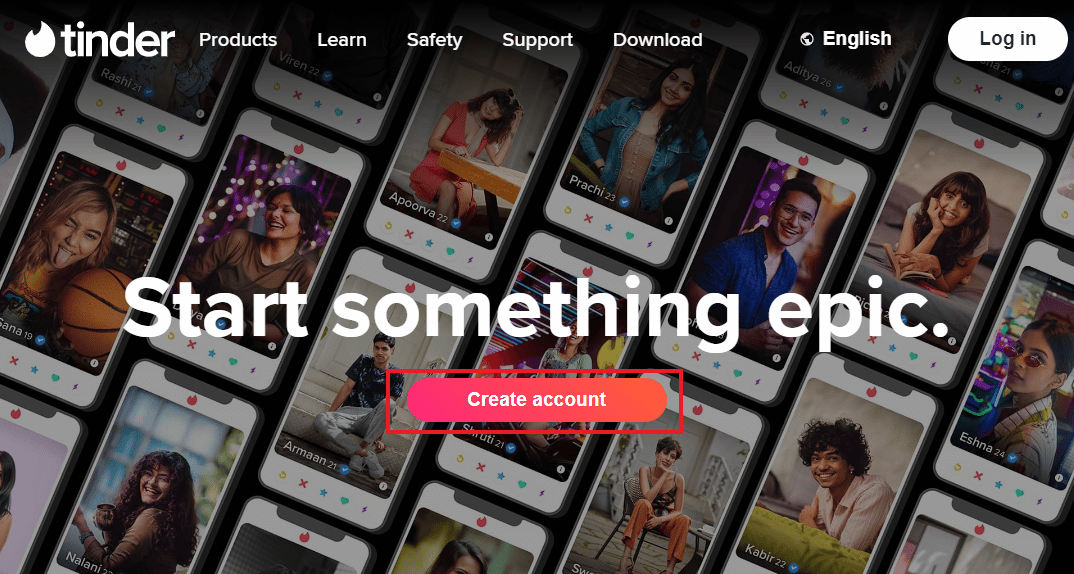Haga clic en Crear cuenta.  Cómo saber si alguien tiene un perfil de Tinder