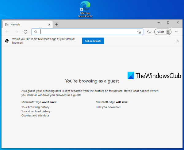 crear un acceso directo al perfil de invitado para Microsoft Edge