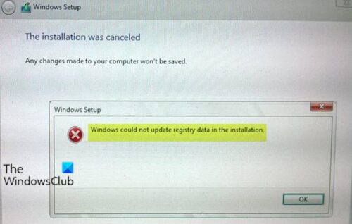 Windows no pudo actualizar los datos de registro durante la instalación