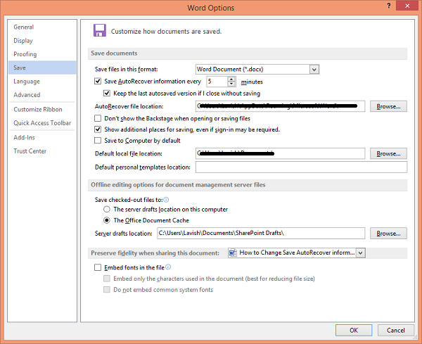 Cambiar el tiempo de recuperación automática en Word