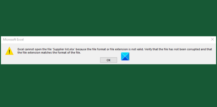 Excel no puede abrir el archivo porque el formato o la extensión del archivo son incorrectos