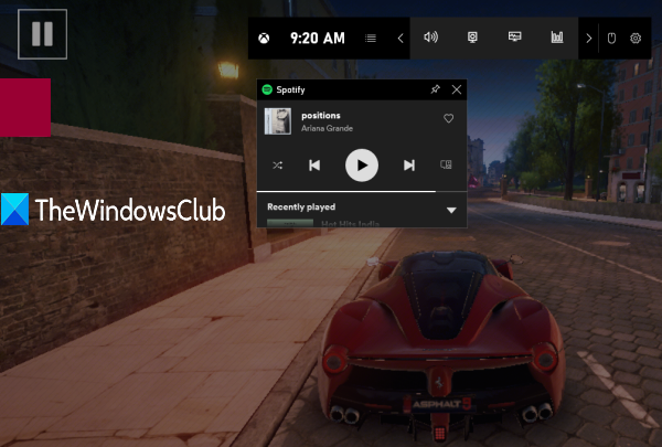 usa spotify mientras juegas con la barra de juegos en Windows 10