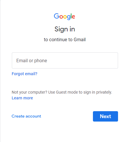 Abra el sitio web oficial de la página de Google Mail e inicie sesión en su cuenta de Gmail.  Formas de conectar el Droid Turbo a una PC con Windows