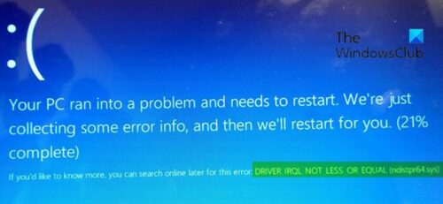 DRIVER_IRQL_NOT_LESS_OR_EQUAL (ndistpr64.sys) Error de pantalla azul