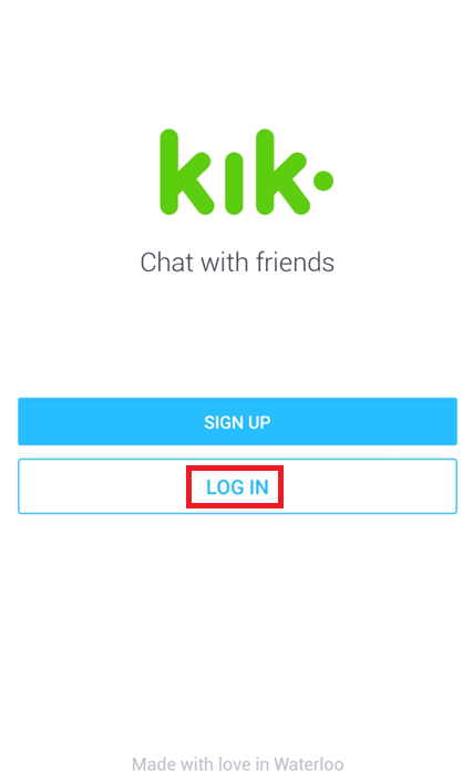 Toque INICIAR SESIÓN | eliminar permanentemente su cuenta Kik