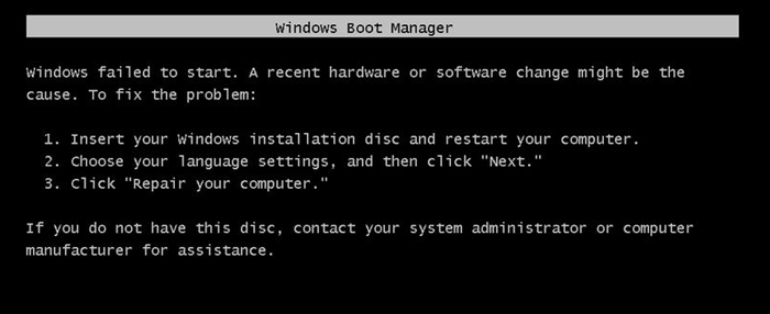 Windows no pudo iniciarse.  Un cambio reciente de hardware o software puede haber tenido: