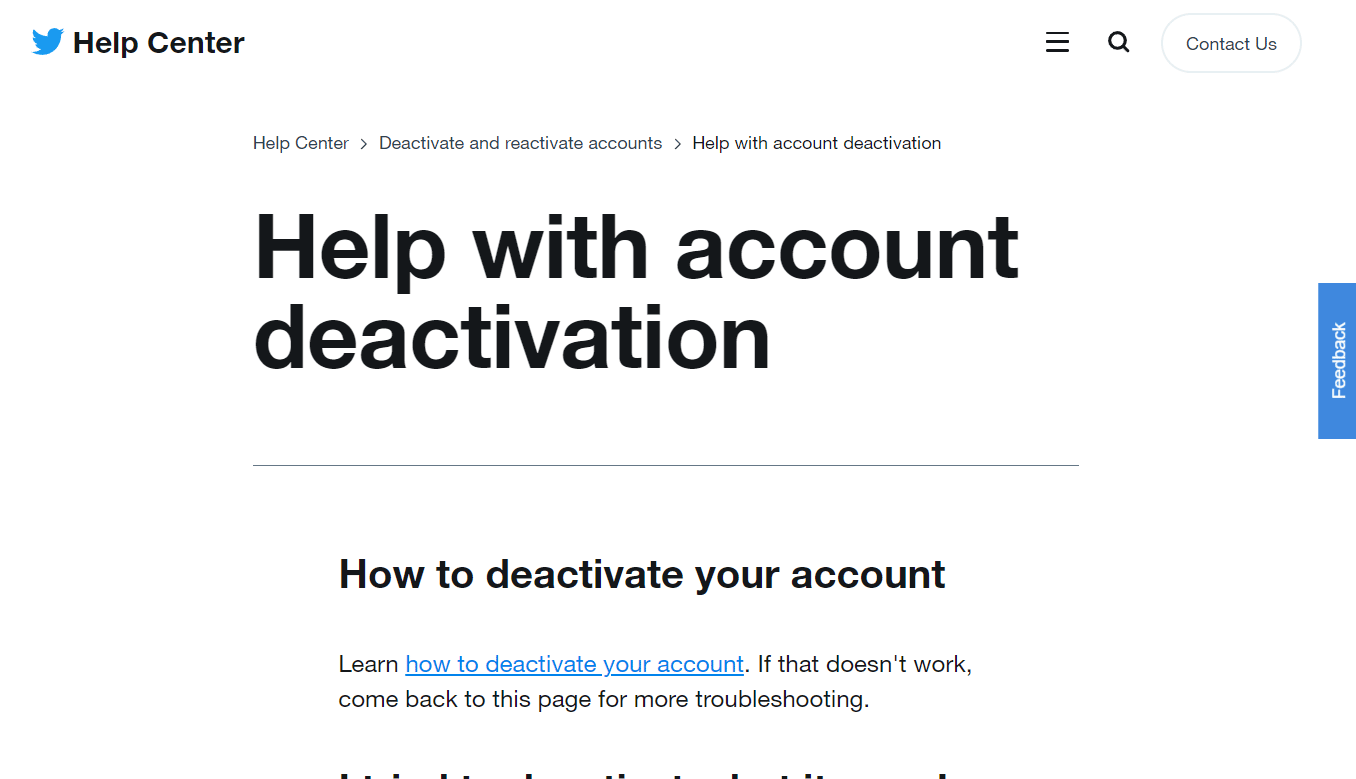 Ayuda de Twitter con la página de desactivación de cuenta