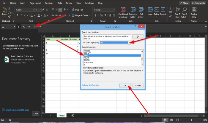 Cómo usar la función REPETIR en Excel