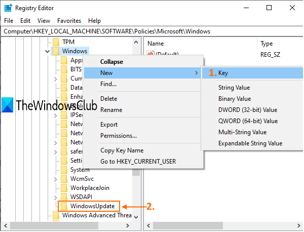 crear clave de actualización de Windows en clave de Windows