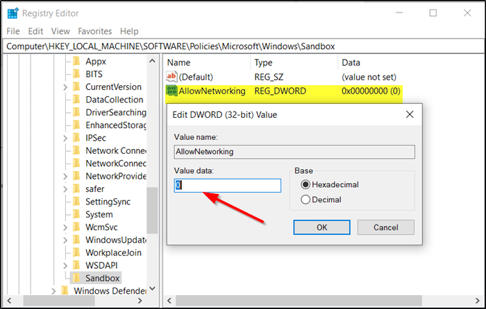 Deshabilite la red en Windows Sandbox con
