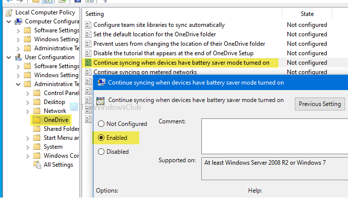 ¿Cómo sigo sincronizando mi archivo OneDrive cuando el modo de ahorro de batería está activado?