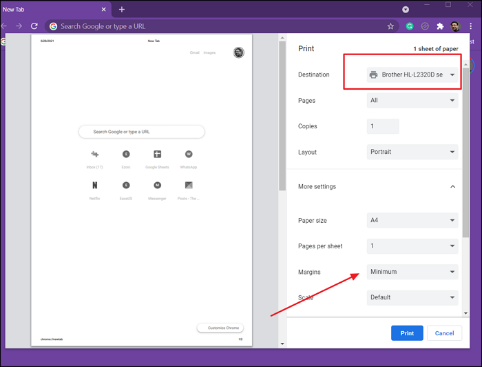La configuración de impresión permanece en Chrome