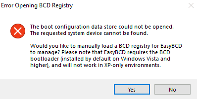 No se pudo abrir el almacén de datos de configuración de arranque