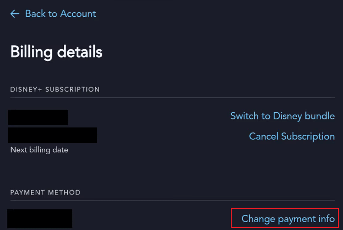 Haga clic en Detalles de facturación - Cambiar información de pago