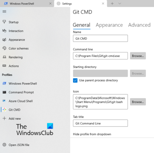 agregar un nuevo perfil de terminal de Windows 2