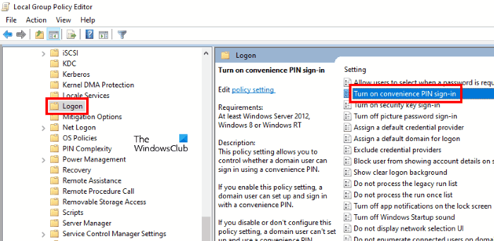 deshabilitar windows hola pin gpedit
