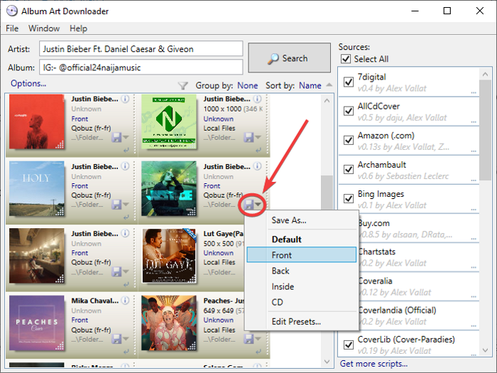 herramienta de descarga de portadas de álbumes