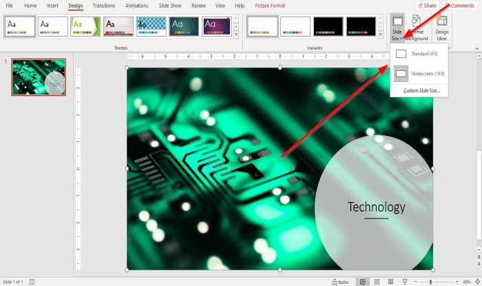cambiar el tamaño y la orientación de la diapositiva en PowerPoint