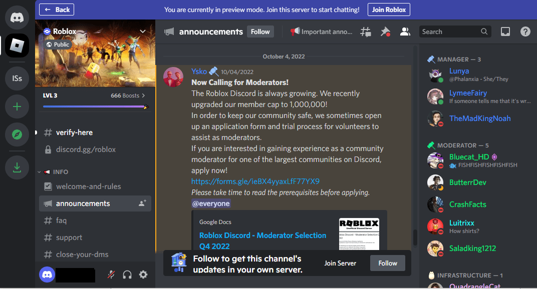 Discord página de Roblox