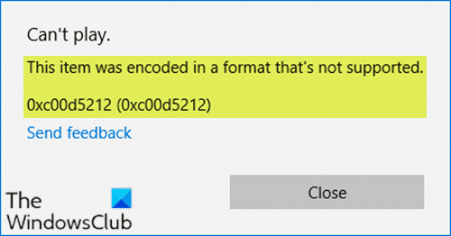 Este elemento fue codificado en un formato no compatible (0xc00d5212)