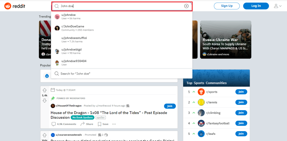 Introduzca el nombre de usuario.  Cómo encontrar a alguien en Reddit sin su nombre de usuario