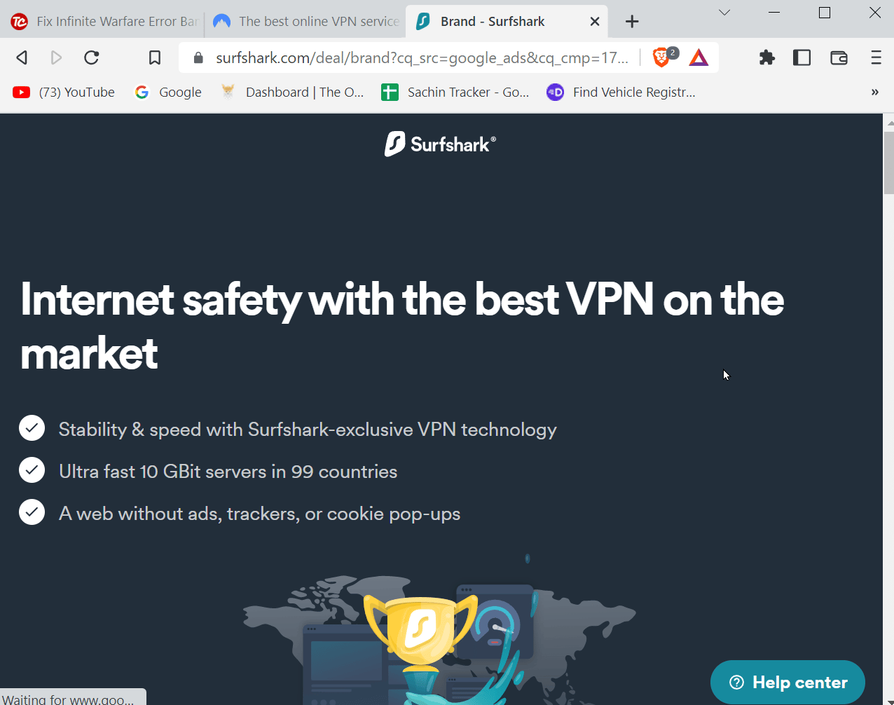 Página de inicio de Surfshark