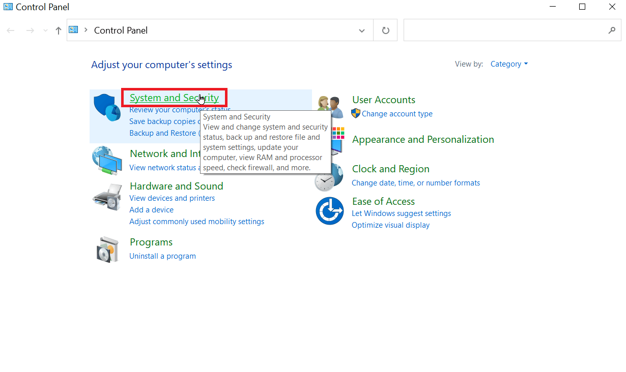 haga clic en sistema y seguridad