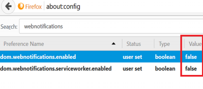 deshabilitar notificaciones de red