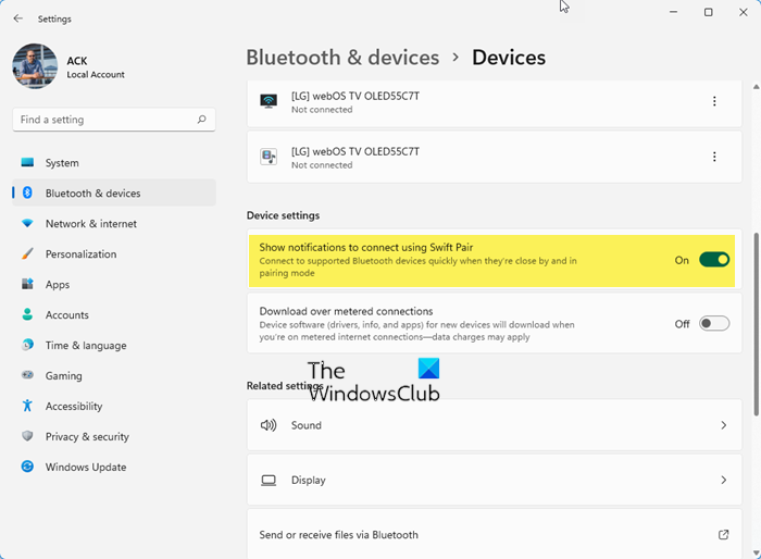 activar bluetooth swift pair en Windows 11