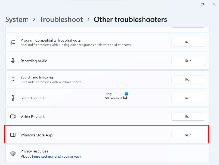 Herramienta para solucionar problemas de aplicaciones en la Tienda Windows Windows 11