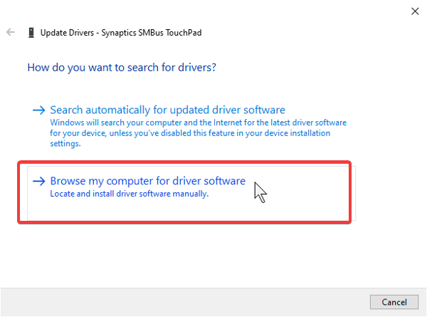 actualizar el controlador desde el archivo del sistema