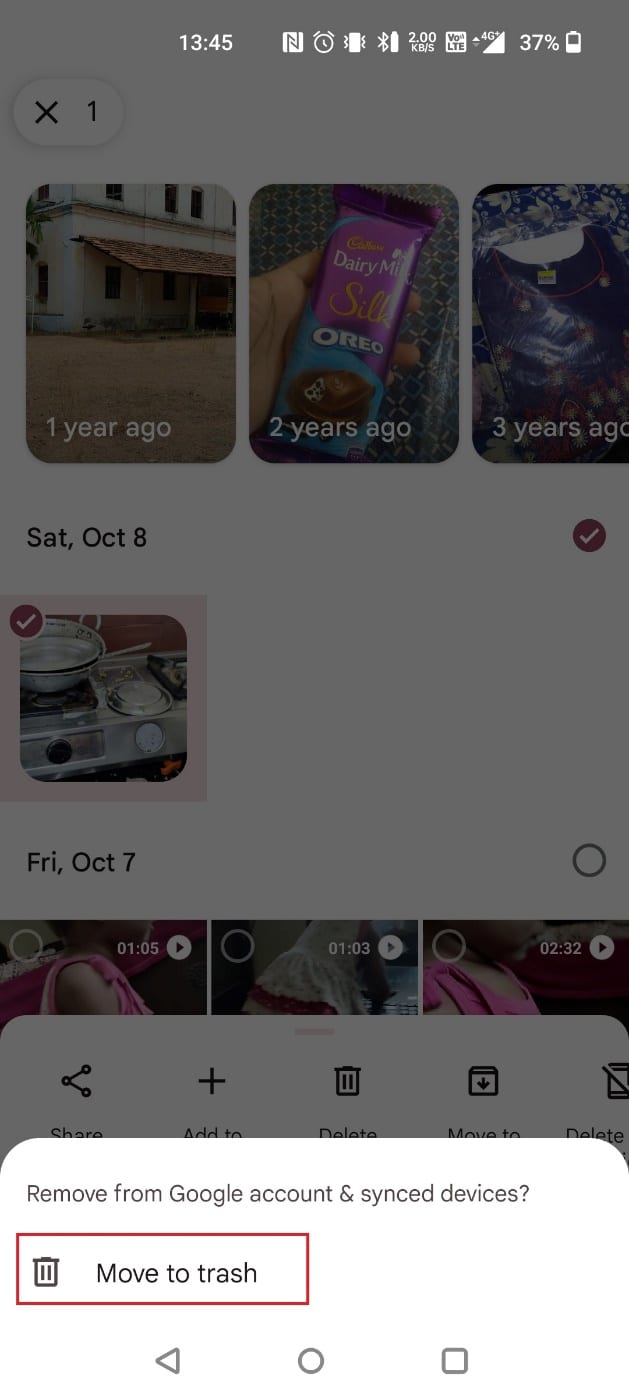 Toca Mover a la papelera | evitar que Google Photos guarde fotos