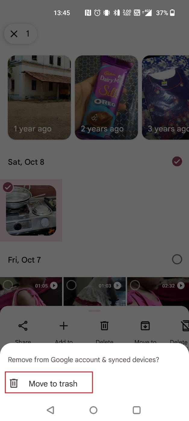 Toca Mover a la papelera | Cómo eliminar imágenes de copia de seguridad automática de Google