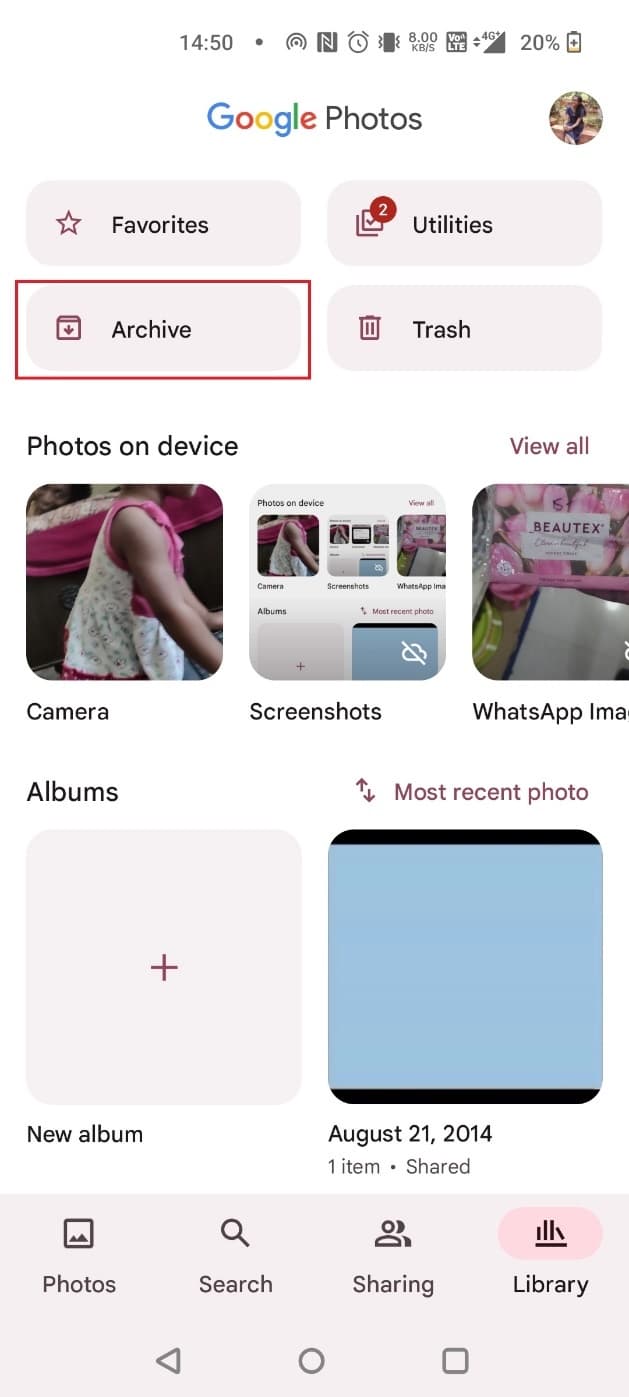 Toca Archivar en Google Photos | evitar que Google Photos guarde fotos