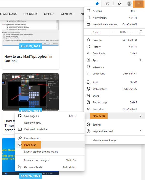 Anclar un acceso directo del sitio web a Inicio
